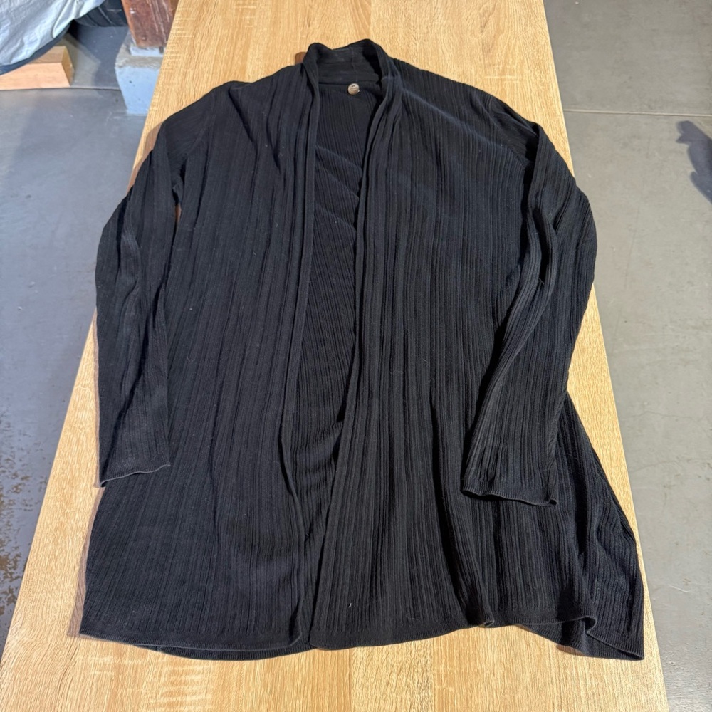 Margaret O'Leary Black Shawl Open Front Knit Cardigan 100% Cotton Size Medium
